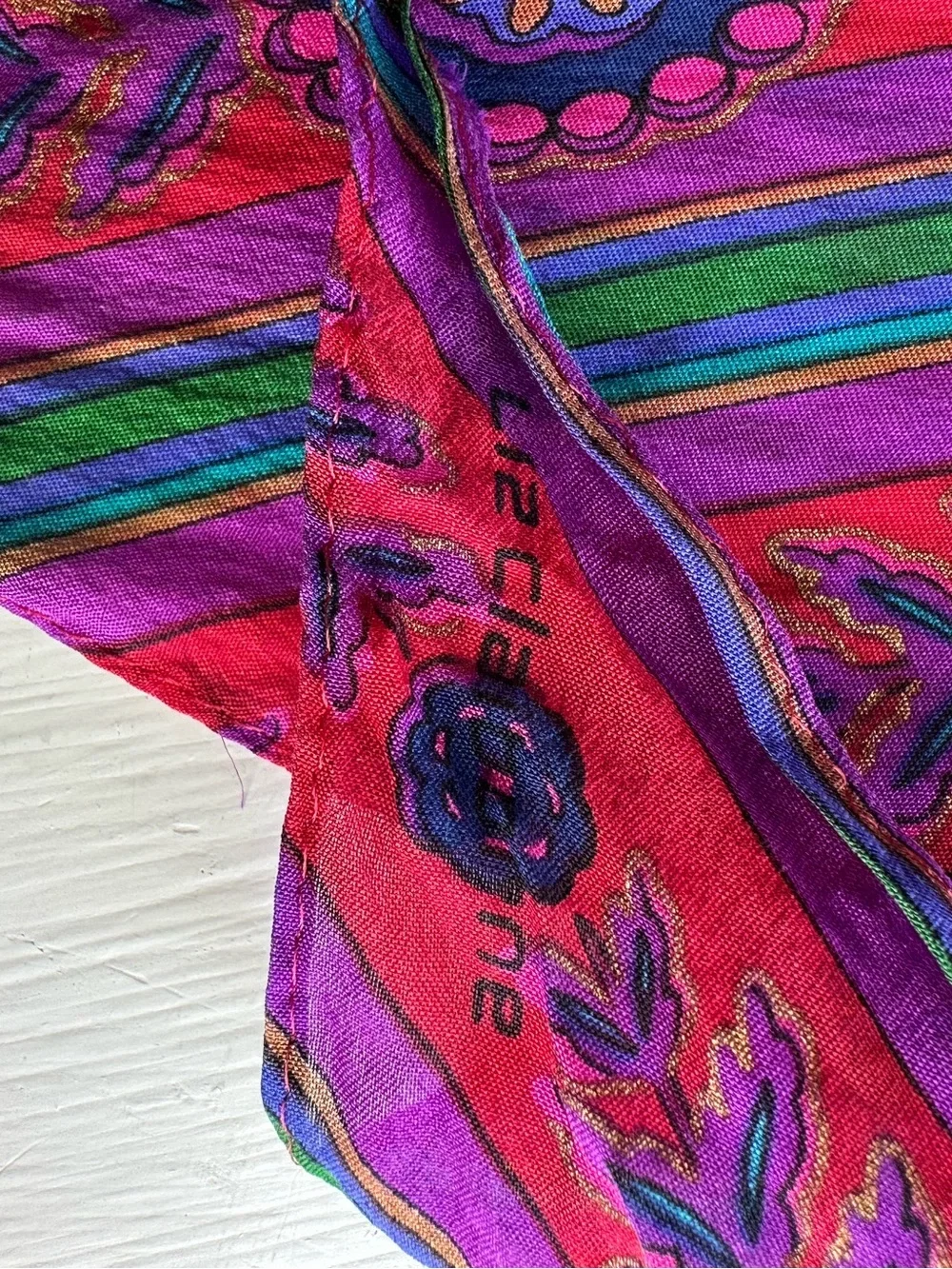 Vintage Liz Claiborne Silk Scarf Red Medallion Stripe Long 90s Japan